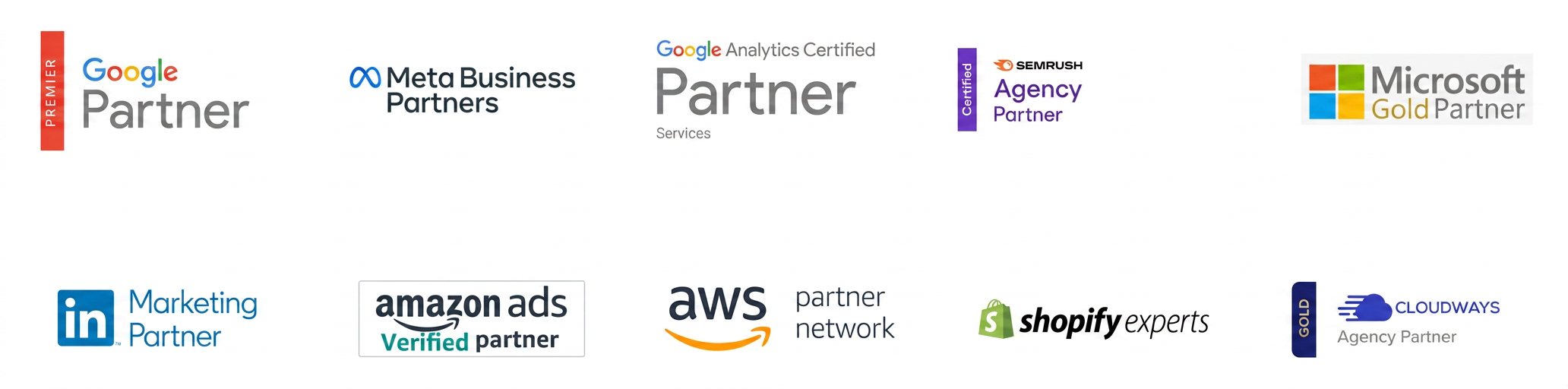 Our certified partners including Google, Meta, Microsoft, Amazon Ads, AWS, Shopify, and more